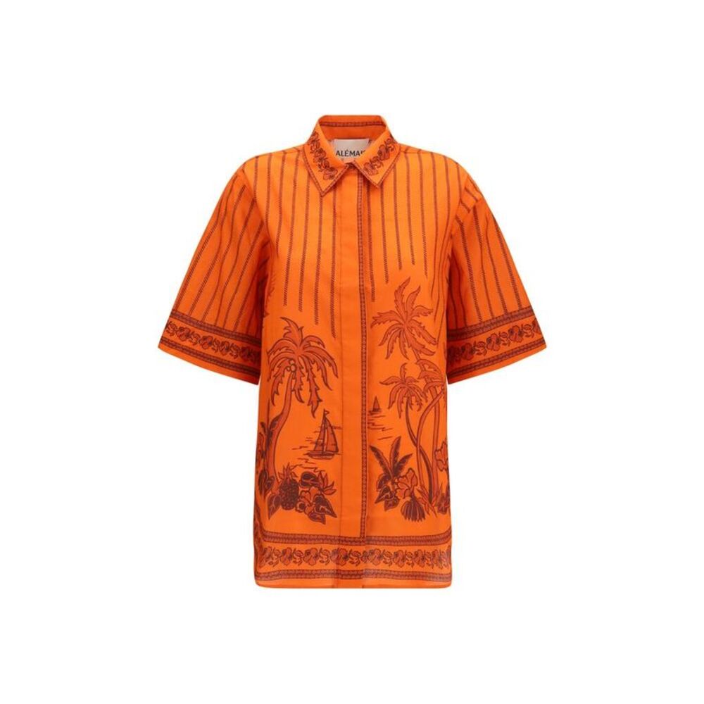 Alemais Orange Cotton Pattern Women's Shirt